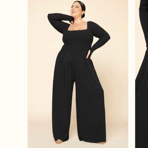 POPFLEX Black Long Sleeve Jumpsuit- 1X Square Neck